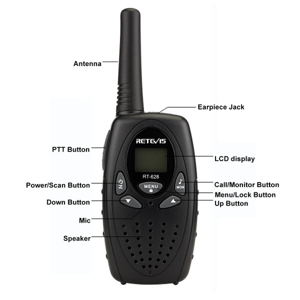 1 Pair RETEVIS RT628 0.5W EU Frequency 446MHz 8CHS Handheld Children Walkie Talkie(Black)