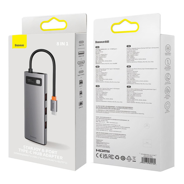 Baseus StarJoy Multifunctional 10Gbps 8-Port USB-C / Type-C HUB Adapter(Grey)