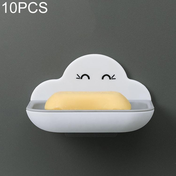 10 PCS Cloud Soap Box Toilet Creative Wall-mounted Bathroom Toilet Free Punch Double-layer Drain Rack(White)