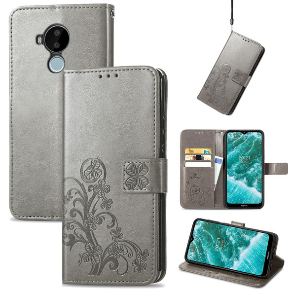 For Nokia C30 Four-leaf Clasp Embossed Leatherette Phone Case(Gray)