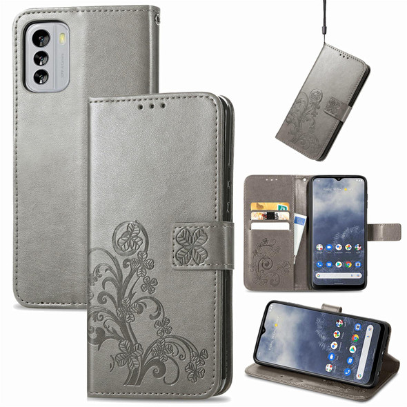 For Nokia G60 Four-leaf Clasp Embossed Leatherette Phone Case(Gray)