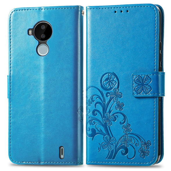 For Nokia C30 Four-leaf Clasp Embossed Leatherette Phone Case(Blue)