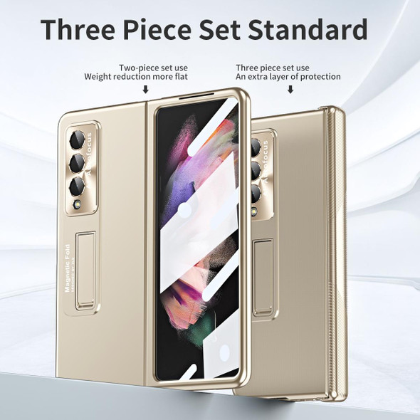 For Samsung Galaxy Z Fold4 Electroplating Corrugated Hinge Folding Phone Case(Champagne Gold)