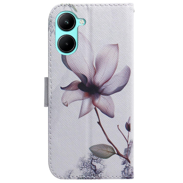 For Realme C33 Coloured Drawing Flip Leatherette Phone Case(Magnolia)