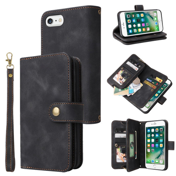 For iPhone 8 Plus / 7 Plus Multifunctional Card Slot Zipper Wallet Leatherette Phone Case(Black)