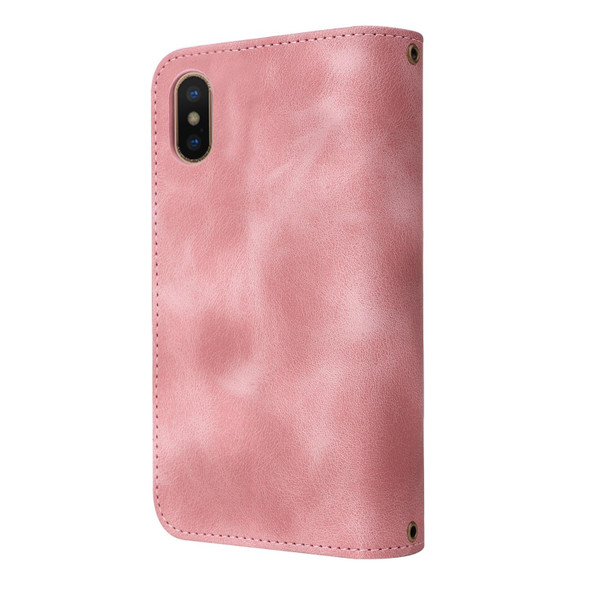 For iPhone XS / X Multifunctional Card Slot Zipper Wallet Leatherette Phone Case(Rose Gold)