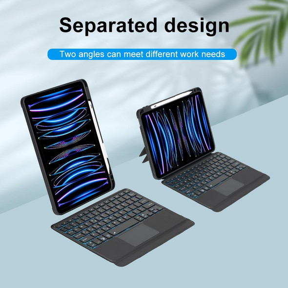 T11-AS For iPad Air 5/4 10.9/Pro 11 2022&2021&2020&2018 Touch Backlight Split Type Bluetooth Keyboard Leather Case