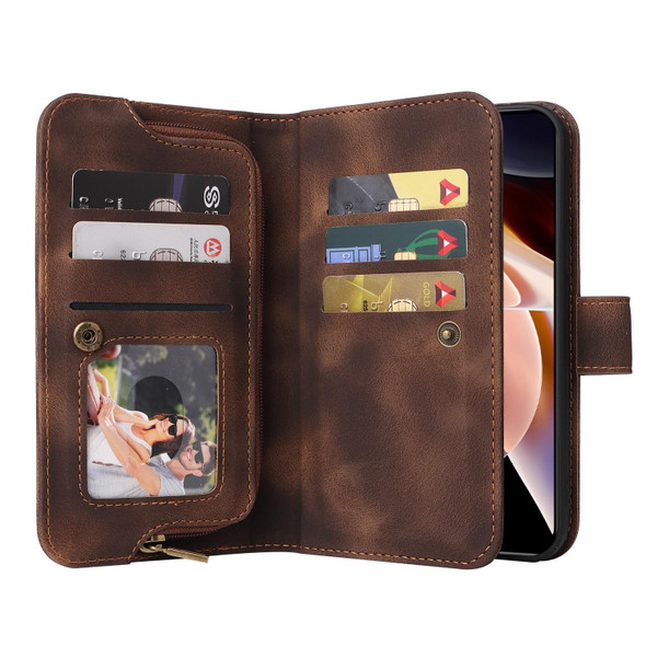 For Xiaomi Redmi Note 11 Global Multifunctional Card Slot Zipper Wallet Leather Phone Case(Brown)