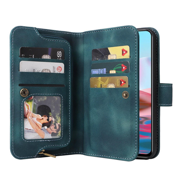 For Xiaomi Redmi Note 10 4G Multifunctional Card Slot Zipper Wallet Leather Phone Case(Blue)