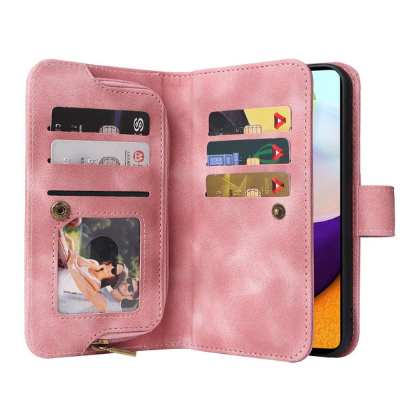 For Samsung Galaxy A72 5G / 4G Multifunctional Card Slot Zipper Wallet Leatherette Phone Case(Rose Gold)