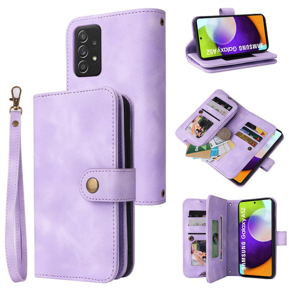 For Samsung Galaxy A52 5G / 4G Multifunctional Card Slot Zipper Wallet Leatherette Phone Case(Purple)