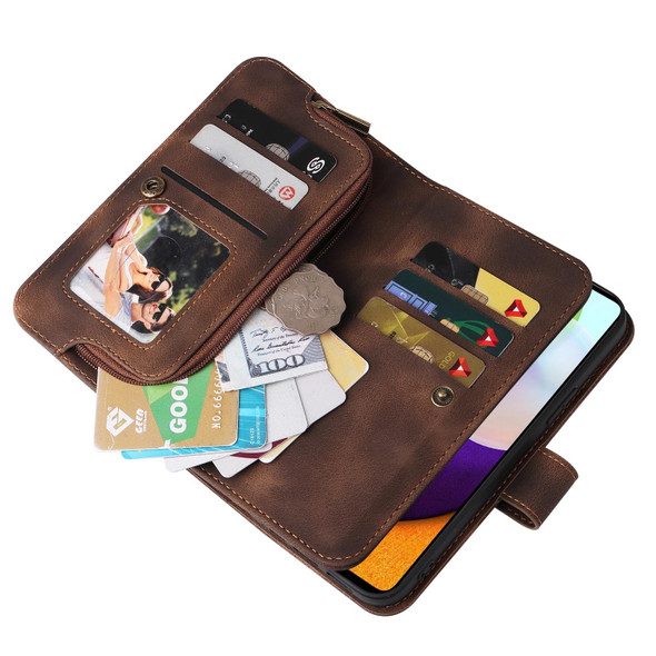 For Samsung Galaxy A72 5G / 4G Multifunctional Card Slot Zipper Wallet Leatherette Phone Case(Brown)
