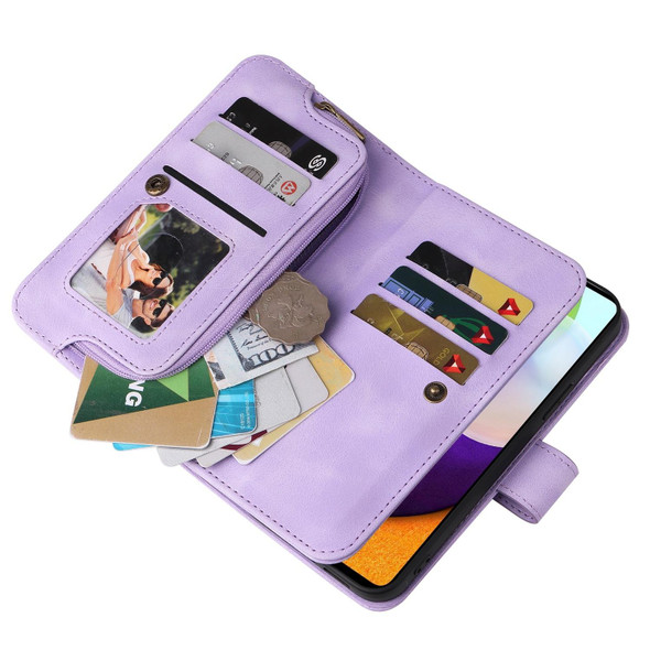 For Samsung Galaxy A72 5G / 4G Multifunctional Card Slot Zipper Wallet Leatherette Phone Case(Purple)