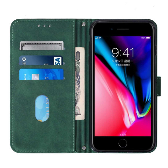 Crossbody 3D Embossed Flip Leatherette Phone Case - iPhone 8 Plus / 7 Plus(Dark Green)