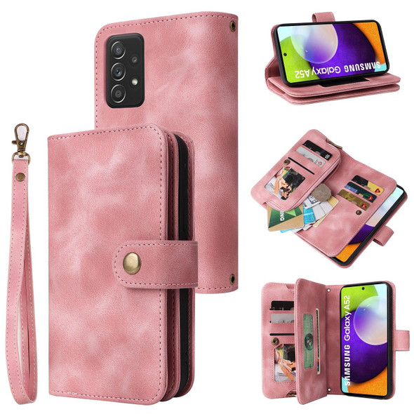 For Samsung Galaxy A52 5G / 4G Multifunctional Card Slot Zipper Wallet Leatherette Phone Case(Rose Gold)