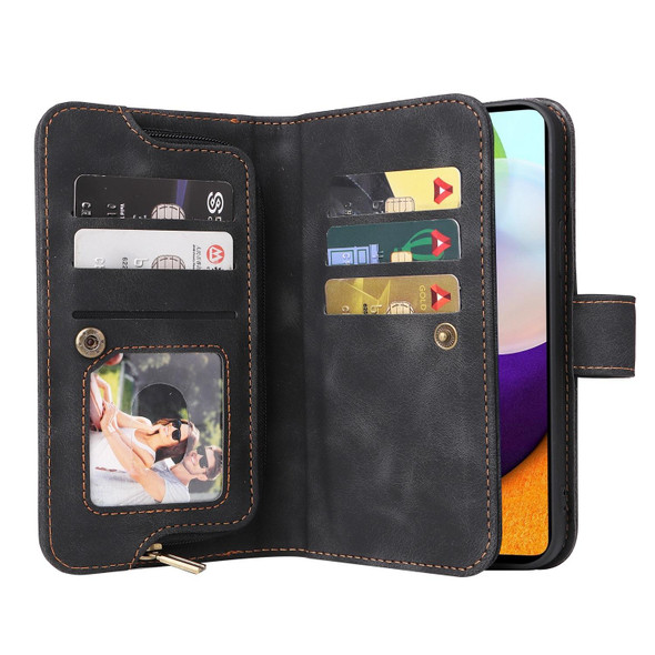 For Samsung Galaxy A72 5G / 4G Multifunctional Card Slot Zipper Wallet Leatherette Phone Case(Black)