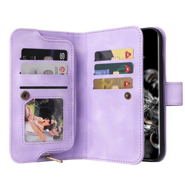 For Samsung Galaxy S20 Ultra Multifunctional Card Slot Zipper Wallet Leatherette Phone Case(Purple)