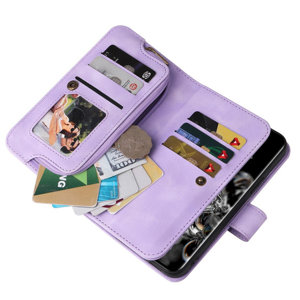 For Samsung Galaxy S20 Ultra Multifunctional Card Slot Zipper Wallet Leatherette Phone Case(Purple)