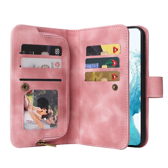 For Samsung Galaxy S21 FE 5G Multifunctional Card Slot Zipper Wallet Leatherette Phone Case(Rose Gold)