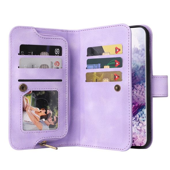 For Samsung Galaxy S20 Multifunctional Card Slot Zipper Wallet Leatherette Phone Case(Purple)