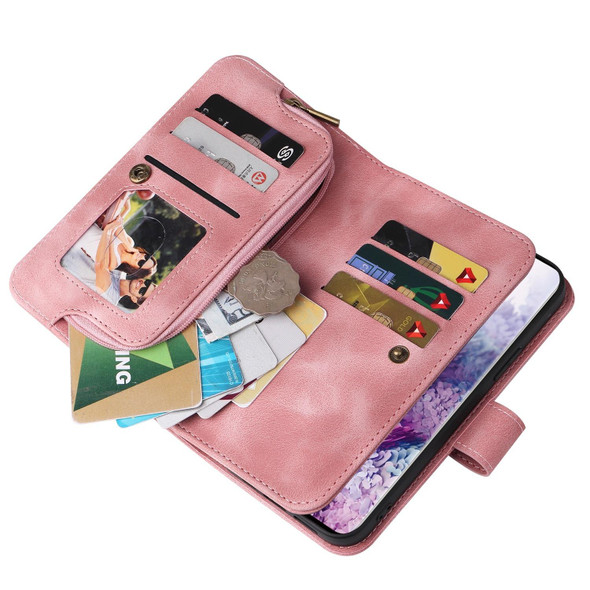 For Samsung Galaxy S20 Multifunctional Card Slot Zipper Wallet Leatherette Phone Case(Rose Gold)