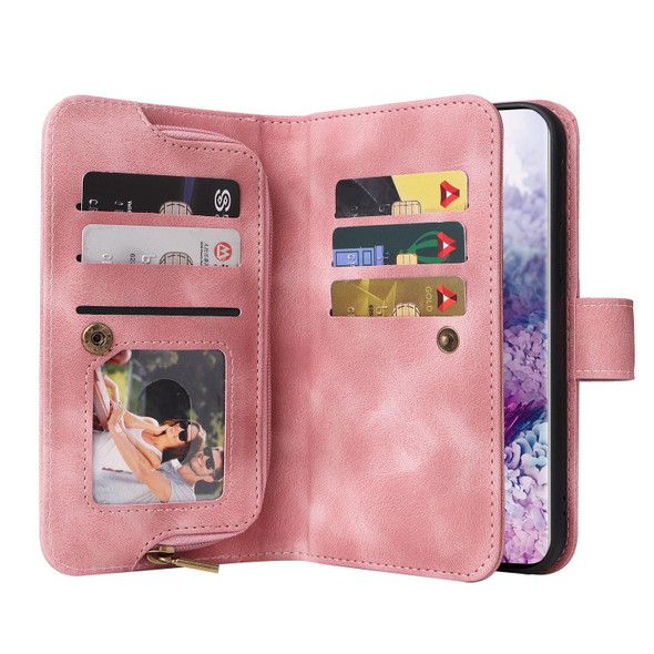 For Samsung Galaxy S20 Multifunctional Card Slot Zipper Wallet Leatherette Phone Case(Rose Gold)