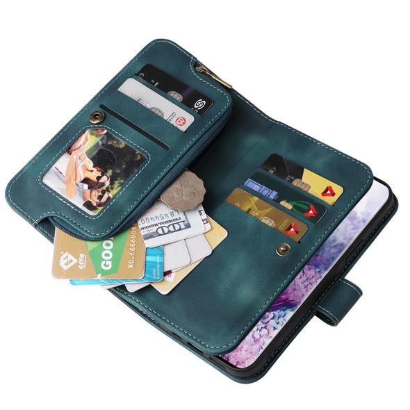 For Samsung Galaxy S20 Multifunctional Card Slot Zipper Wallet Leatherette Phone Case(Blue)