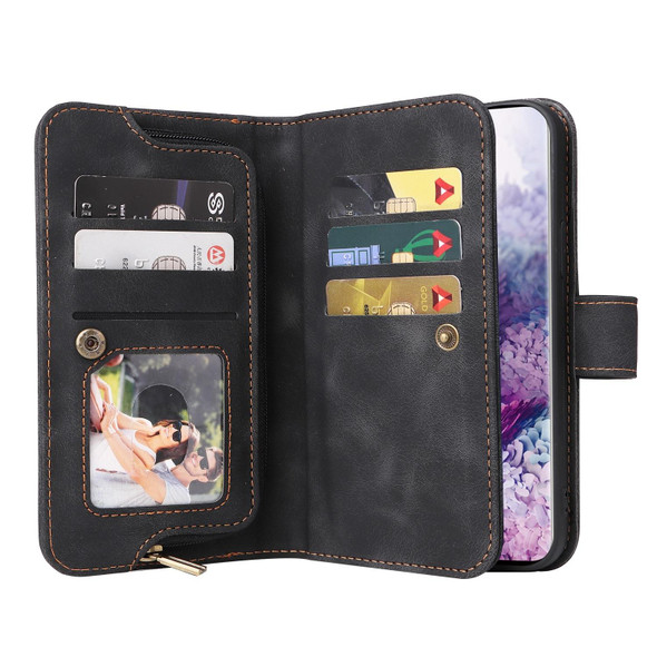 For Samsung Galaxy S20 Multifunctional Card Slot Zipper Wallet Leatherette Phone Case(Black)