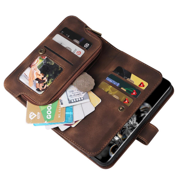 For Samsung Galaxy S20 Ultra Multifunctional Card Slot Zipper Wallet Leatherette Phone Case(Brown)