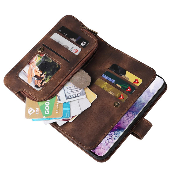 For Samsung Galaxy S20 Multifunctional Card Slot Zipper Wallet Leatherette Phone Case(Brown)