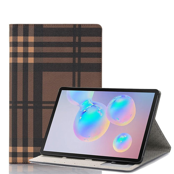 For Galaxy Tab S6 T860 / T865 Plaid Texture Horizontal Flip Leatherette Case with Holder & Card Slots & Wallet (Coffee)