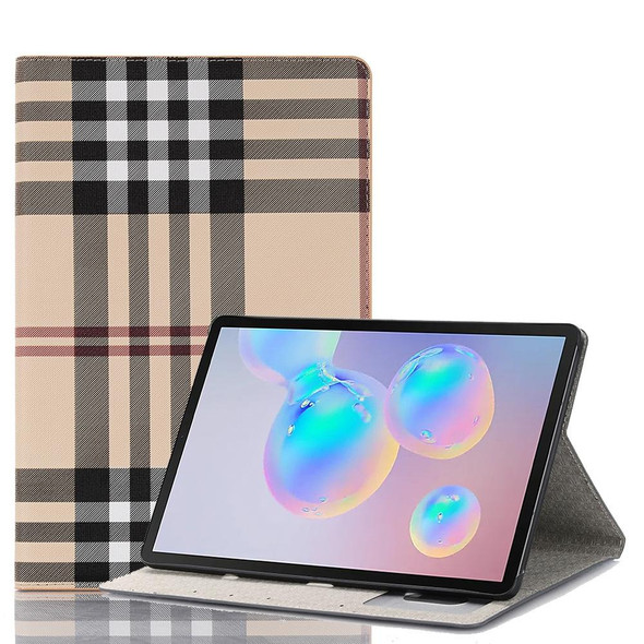 For Galaxy Tab S6 T860 / T865 Plaid Texture Horizontal Flip Leatherette Case with Holder & Card Slots & Wallet (White)