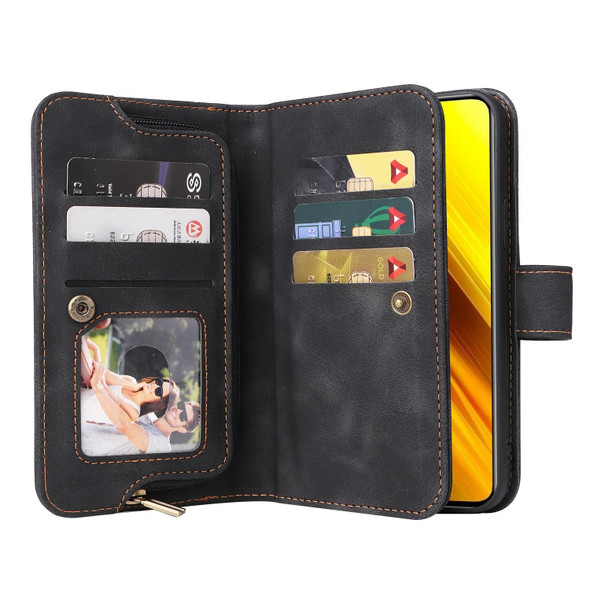 For Xiaomi Poco X3 NFC Multifunctional Card Slot Zipper Wallet Leather Phone Case(Black)