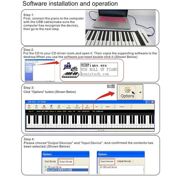 61  Keys Portable MIDI Silicone Flexible Roll Up Piano, Keyboard: 90 x 7 x 0.6cm