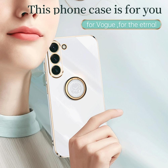 For Samsung Galaxy S23 5G XINLI Straight Edge 6D Electroplate TPU Phone Case with Ring Holder(Mint Green)