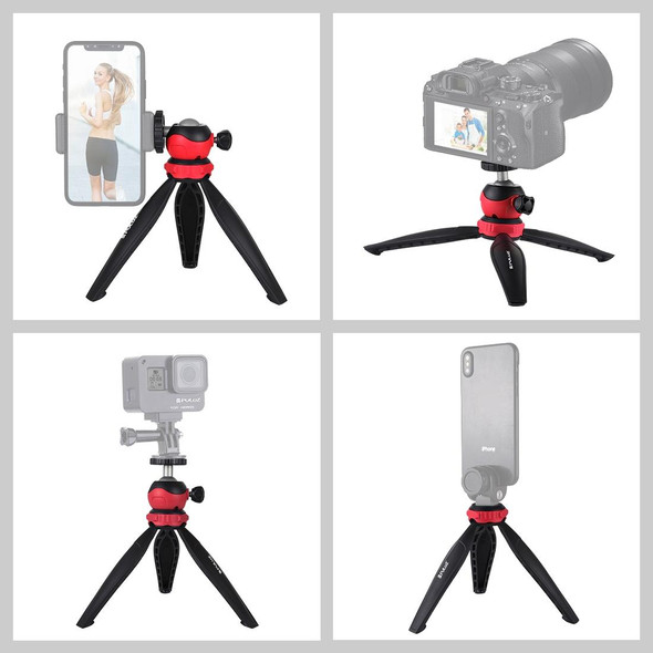 PULUZ 20cm Pocket Plastic Tripod Mount with 360 Degree Ball Head for Smartphones, GoPro, DSLR Cameras(Red)