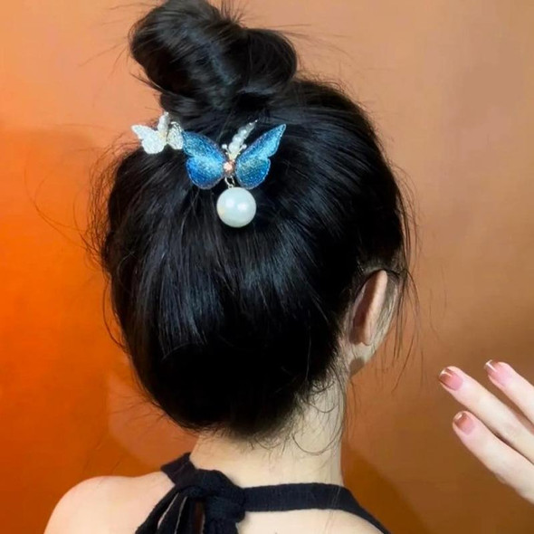 4pcs Rhinestone Butterfly Hair Clip Embroidered Ponytail Hair Clasp(Blue)