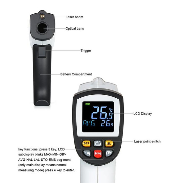 GT750 Portable Digital Laser Point Infrared Thermometer, Temperature Range: -50-750 Celsius Degree