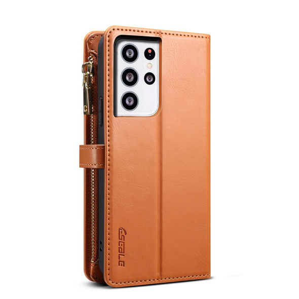 For Samsung Galaxy S21 Ultra 5G ESEBLE Star Series Lanyard Zipper Wallet RFID Leatherette Case(Brown)