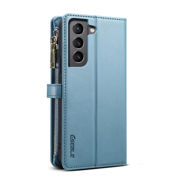 For Samsung Galaxy S21 FE 5G ESEBLE Star Series Lanyard Zipper Wallet RFID Leatherette Case(Blue)