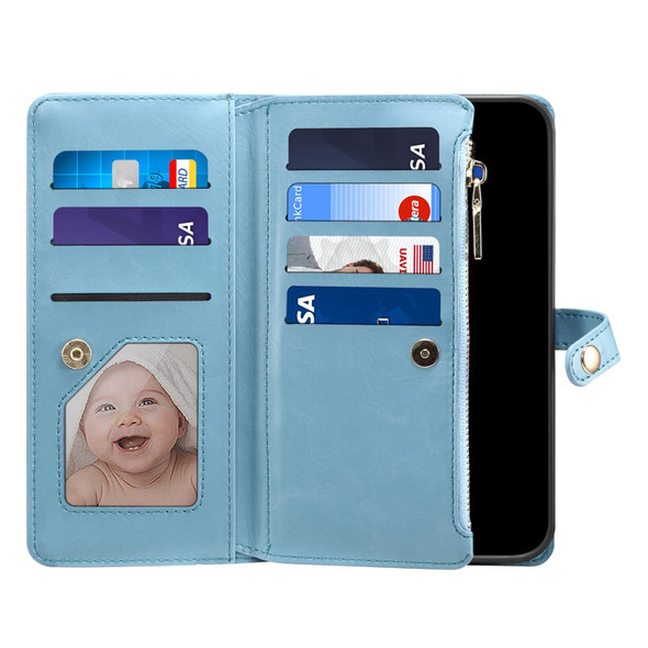 For Samsung Galaxy S21 5G ESEBLE Star Series Lanyard Zipper Wallet RFID Leatherette Case(Blue)