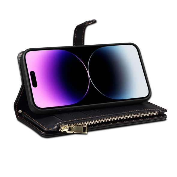 For Samsung Galaxy S21+ 5G ESEBLE Star Series Lanyard Zipper Wallet RFID Leatherette Case(Black)