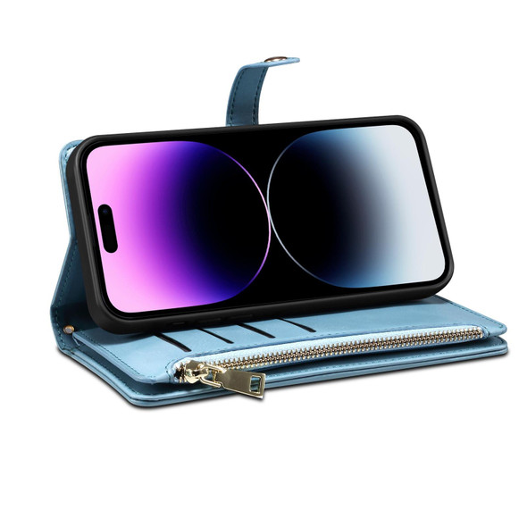 For Google Pixel 7 5G ESEBLE Star Series Lanyard Zipper Wallet RFID Leatherette Case(Blue)