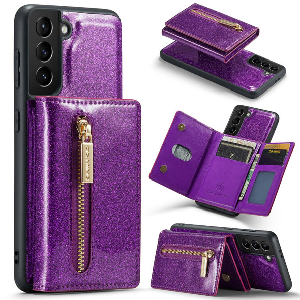 For Samsung Galaxy S21 5G DG.MING M3 Series Glitter Powder Card Bag Leatherette Case(Dark Purple)