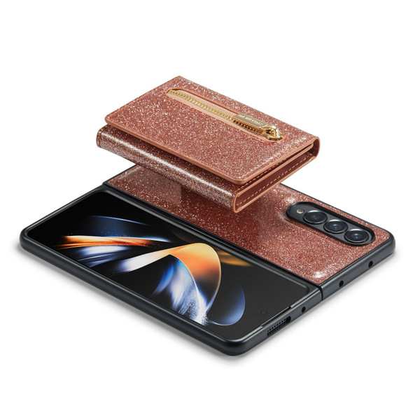 For Samsung Galaxy Z Fold4 5G DG.MING M3 Series Glitter Powder Card Bag Leatherette Case(Rose Gold)