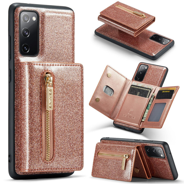 For Samsung Galaxy S20 FE DG.MING M3 Series Glitter Powder Card Bag Leatherette Case(Rose Gold)