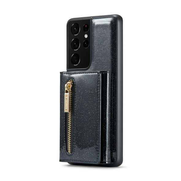 For Samsung Galaxy S21 Ultra 5G DG.MING M3 Series Glitter Powder Card Bag Leatherette Case(Black)