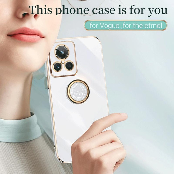 For Realme 9i XINLI Straight Edge 6D Electroplate TPU Phone Case with Ring Holder(Mint Green)