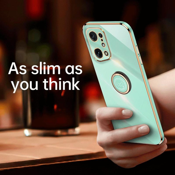 For OPPO Find X5 XINLI Straight Edge 6D Electroplate TPU Phone Case with Ring Holder(Mint Green)