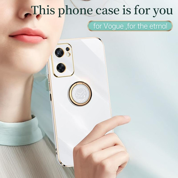 For OPPO Reno7 SE XINLI Straight Edge 6D Electroplate TPU Phone Case with Ring Holder(White)